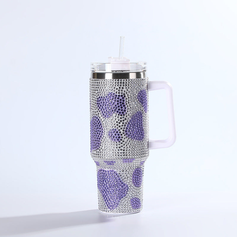 Wholesale Tumbler Ice Bullies Cup  Colorful Cow Pattern Diamond-encrusted Thermos Cup Straw Cup 40OZ Car Cup Ice Cup